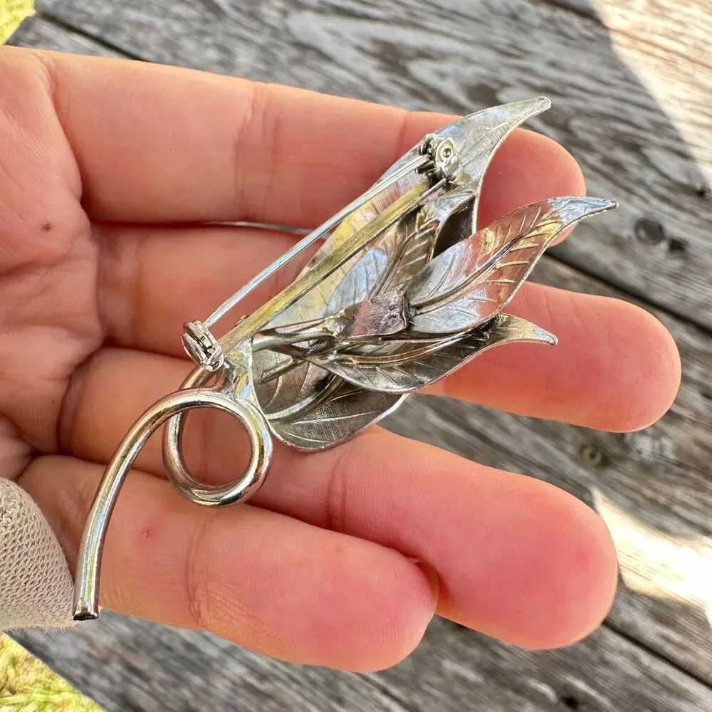 Vintage Multi Silver Tone Leaves Brooch Leaf Pin Fall Jewelry